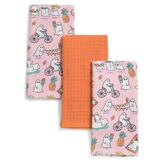 New TJ MaxxISAAC‎ MIZRAHI NEW YORK Set Of 3 Ghost Summerween Kitchen Towels - Picture 1 of 1